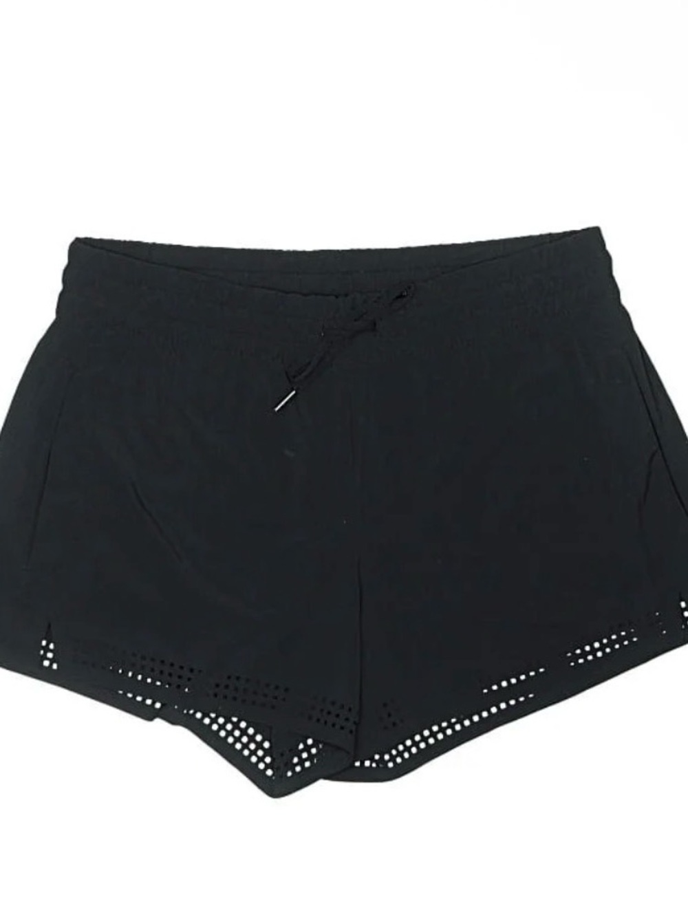 Athleta Black Laser-Cut Waistband Drawstring Shorts